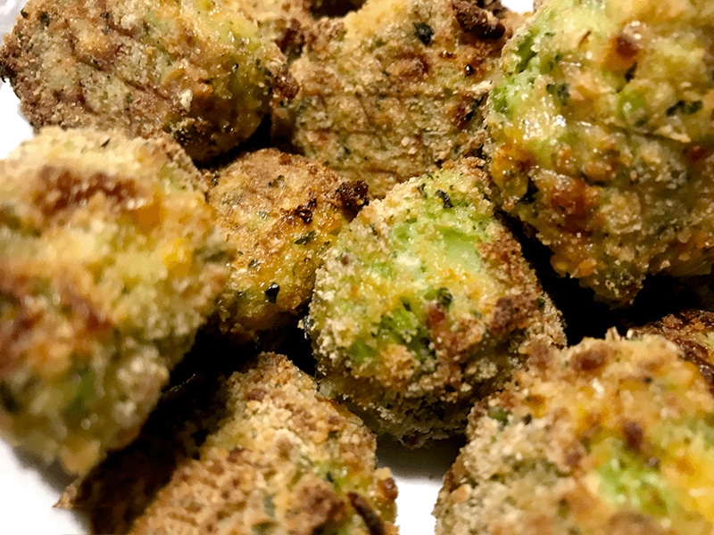 Air fried broccoli bites with optional honey mustard dressing