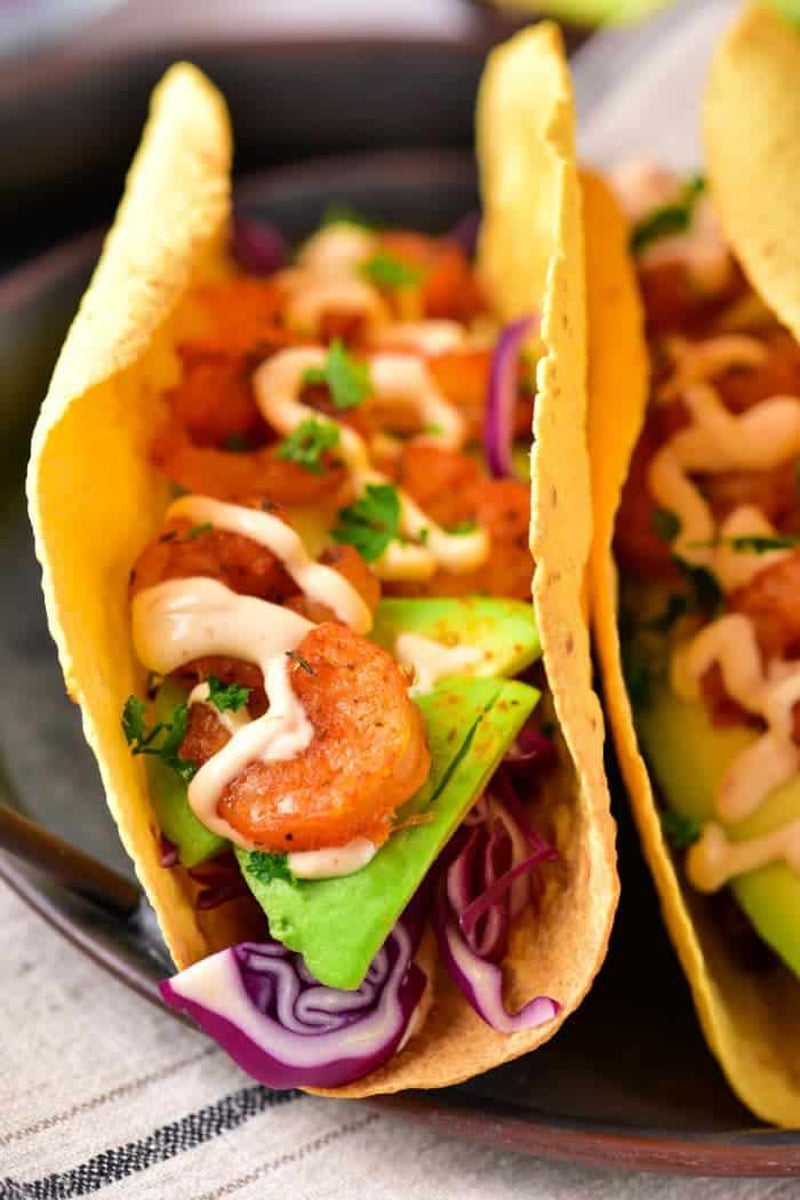 Air fried shrimp tacos with frozen cooked shrimp