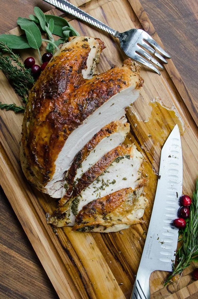 Air fried turkey breast with herb butter