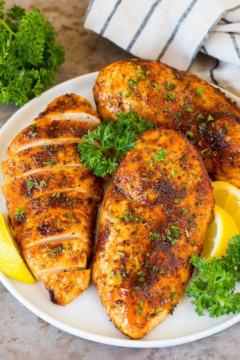 Air fryer chicken breast coated in herbs & spices