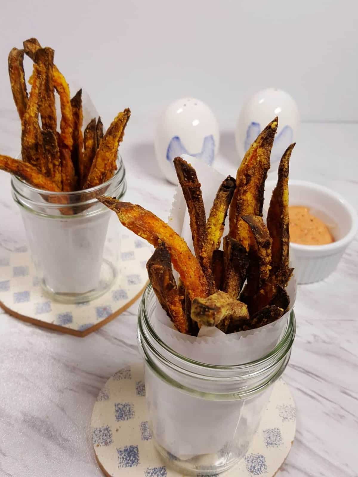 Air fryer crispy sweet potato fries with turmeric