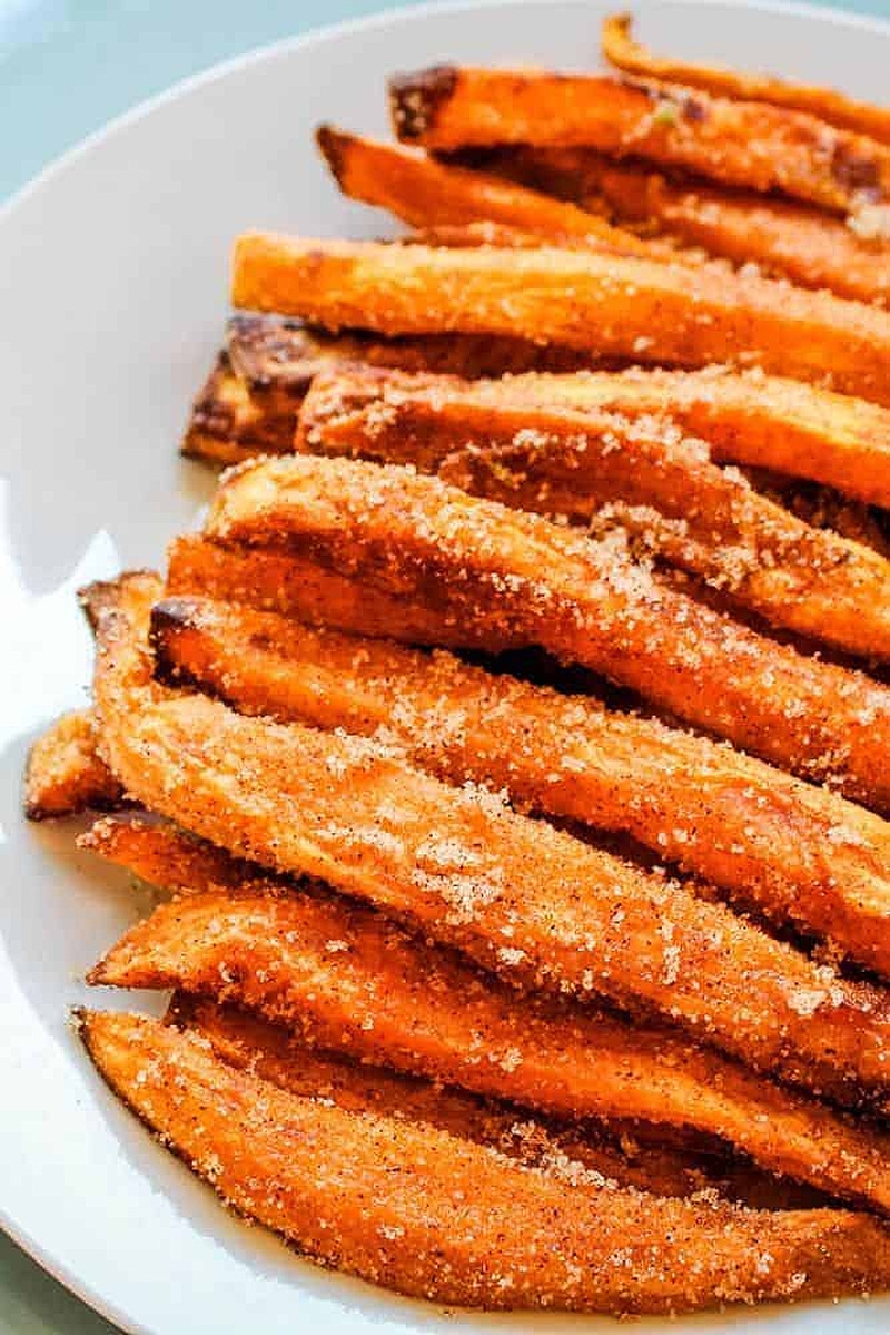 Air fryer dessert cinnamon sugar sweet potato fries