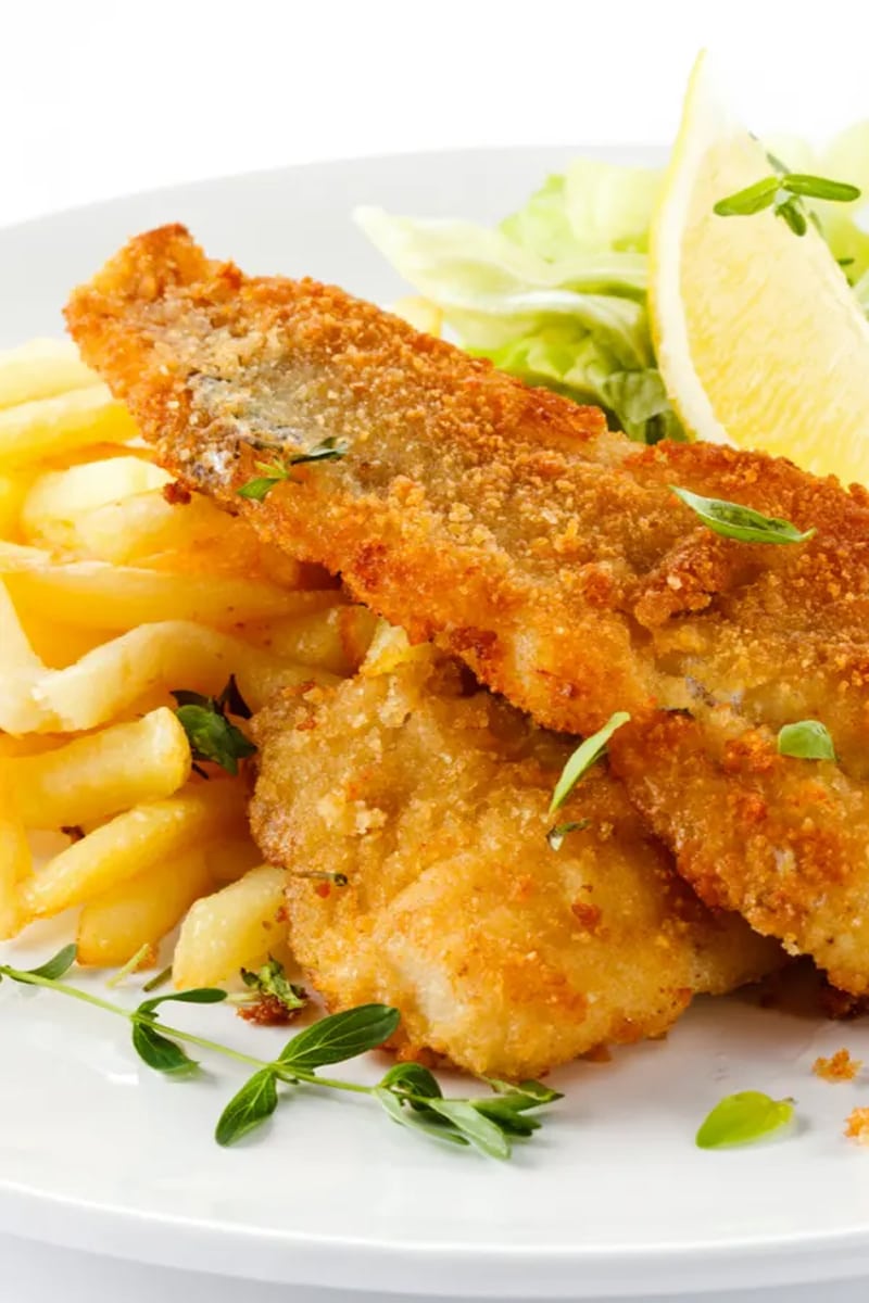 Air fryer fish and chips recipe - made with fresh fish & frozen french fries