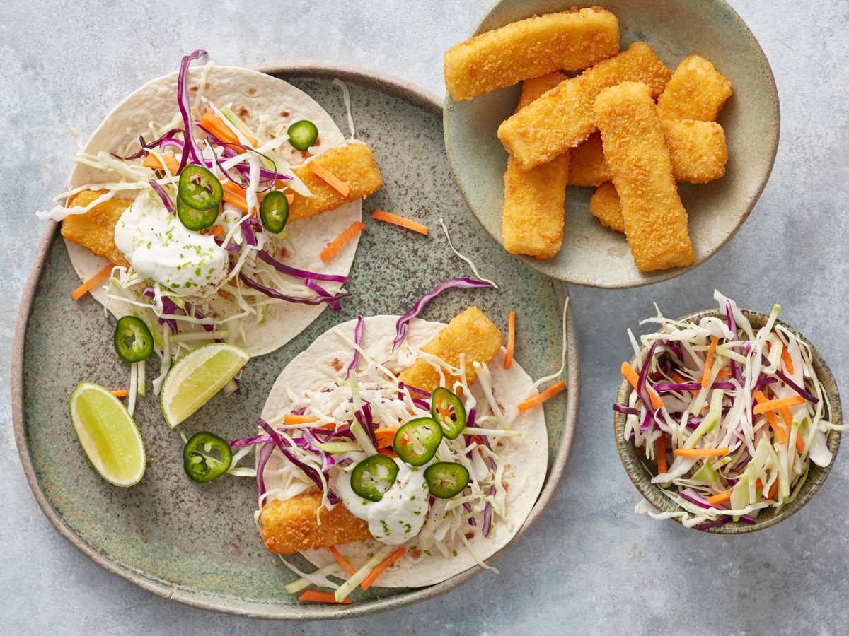 Air fryer fish stick tacos with crema