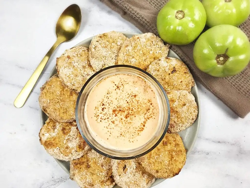 Air fryer fried green tomatoes with ranch salsa
