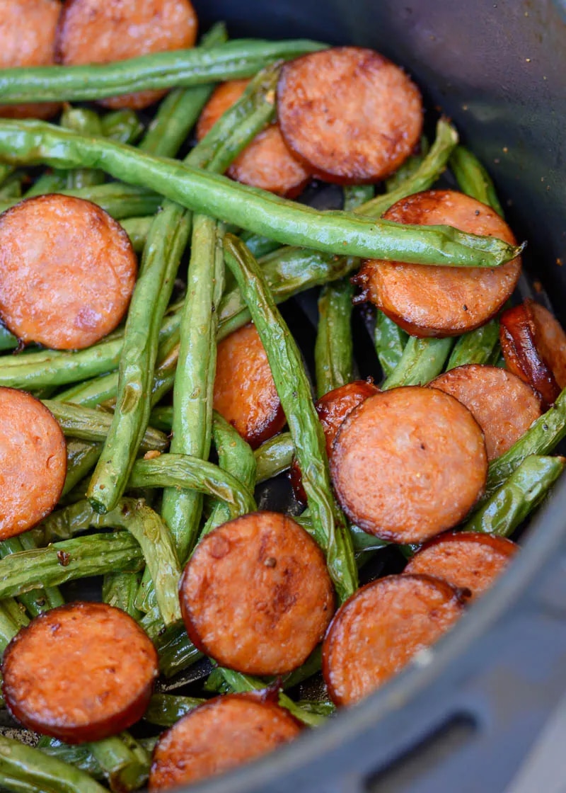 Air fryer green beans and smoked sausage
