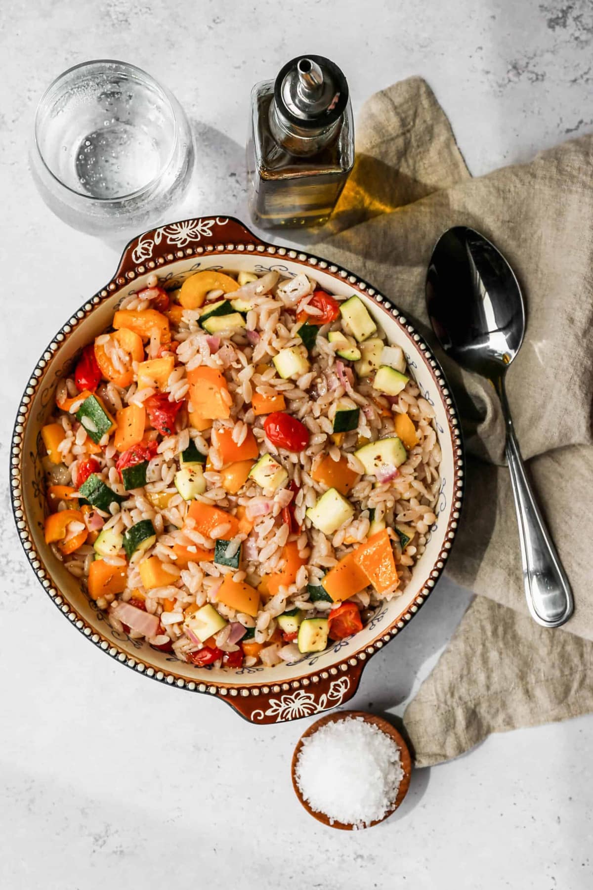 Air fryer grilled vegetable orzo salad