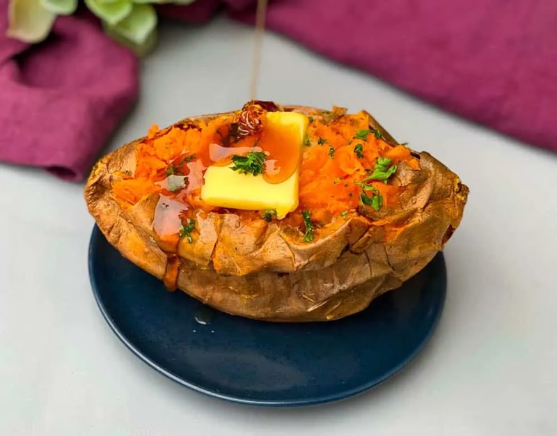 Air fryer loaded sweet potatoes with honey