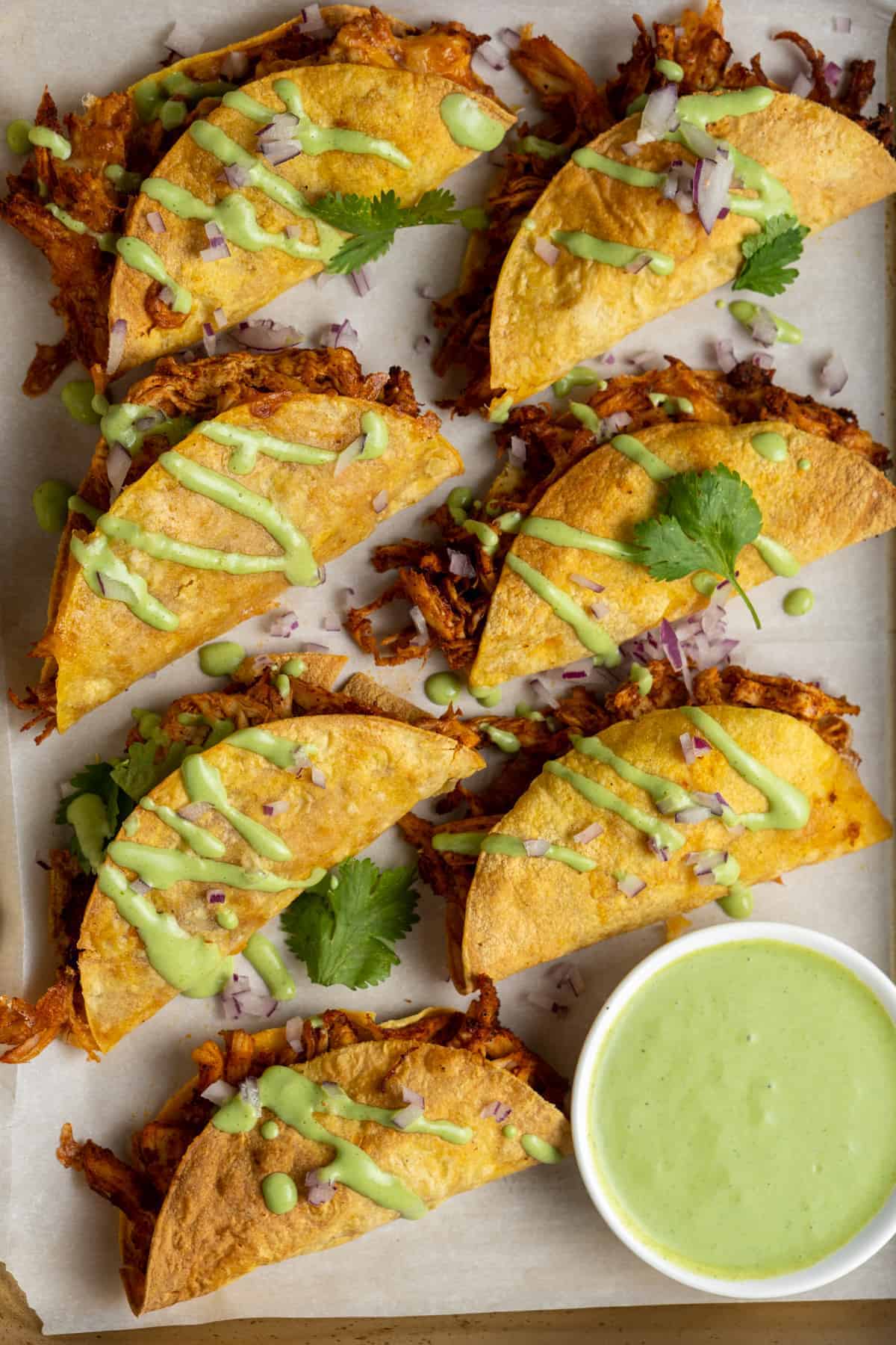 Air fryer mini tacos with ricotta cilantro crema