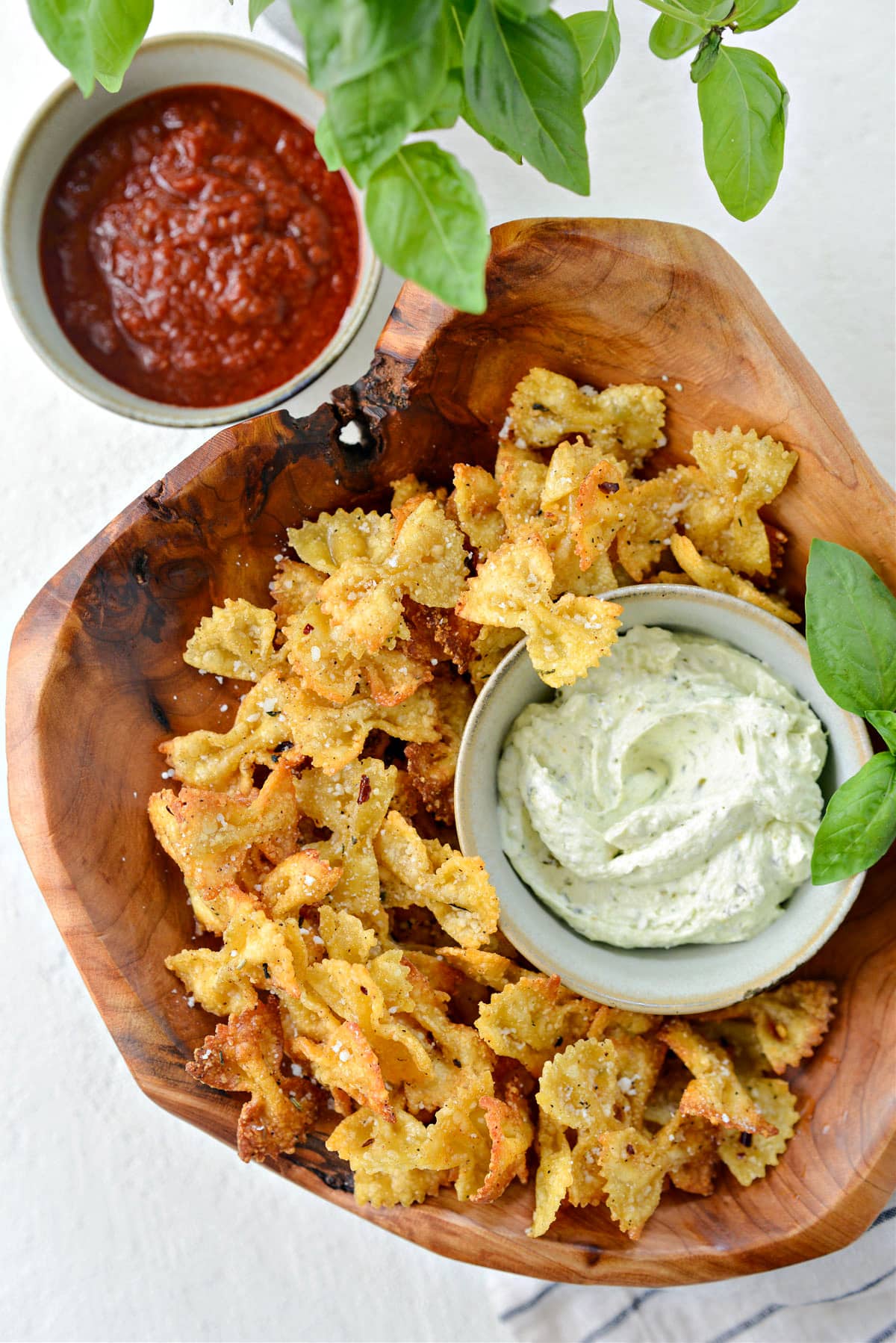 Air fryer pasta chips with pesto dip