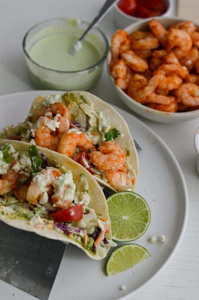 Air fryer shrimp tacos with cilantro lime salad