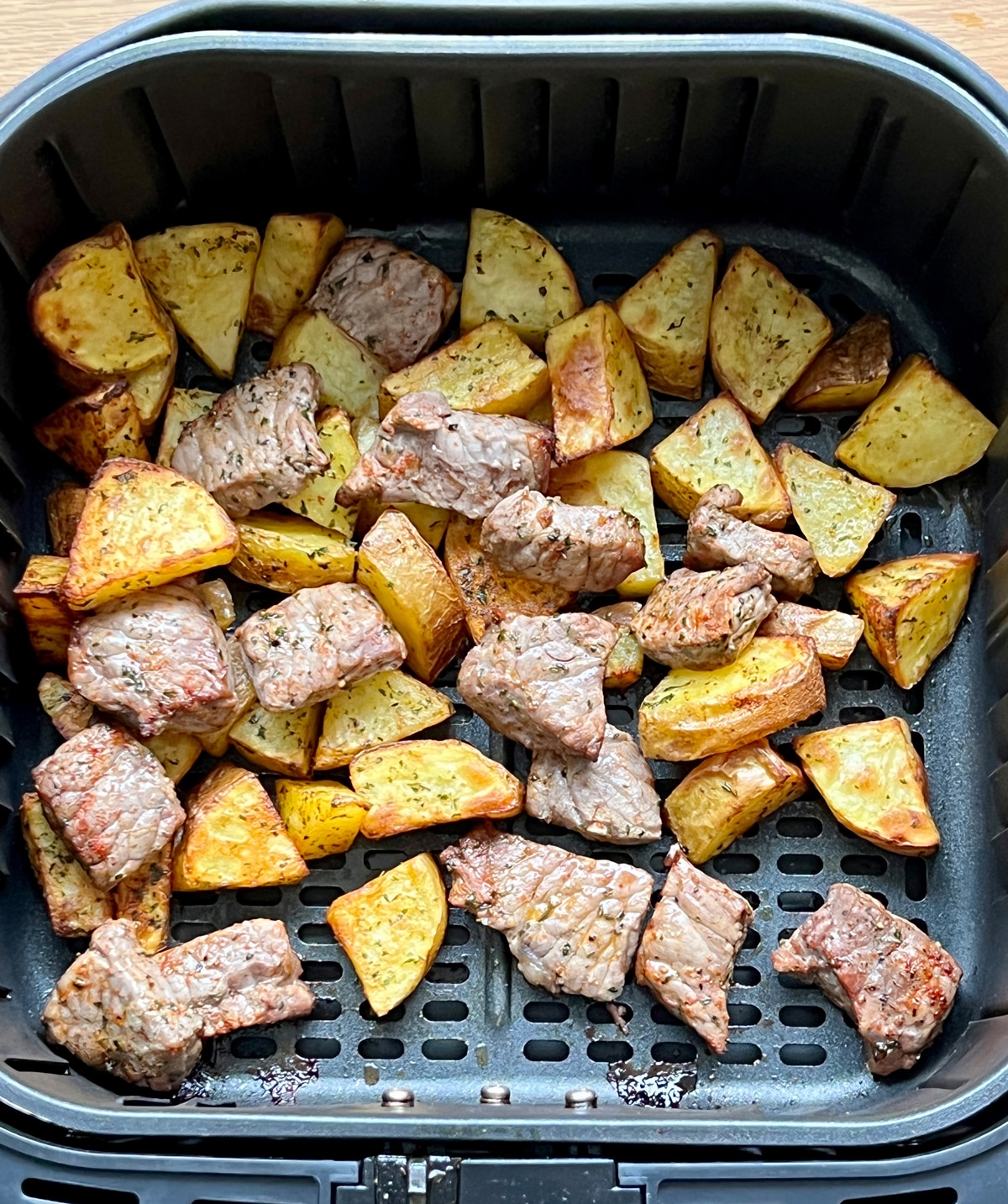 Air fryer steak bites and potatoes