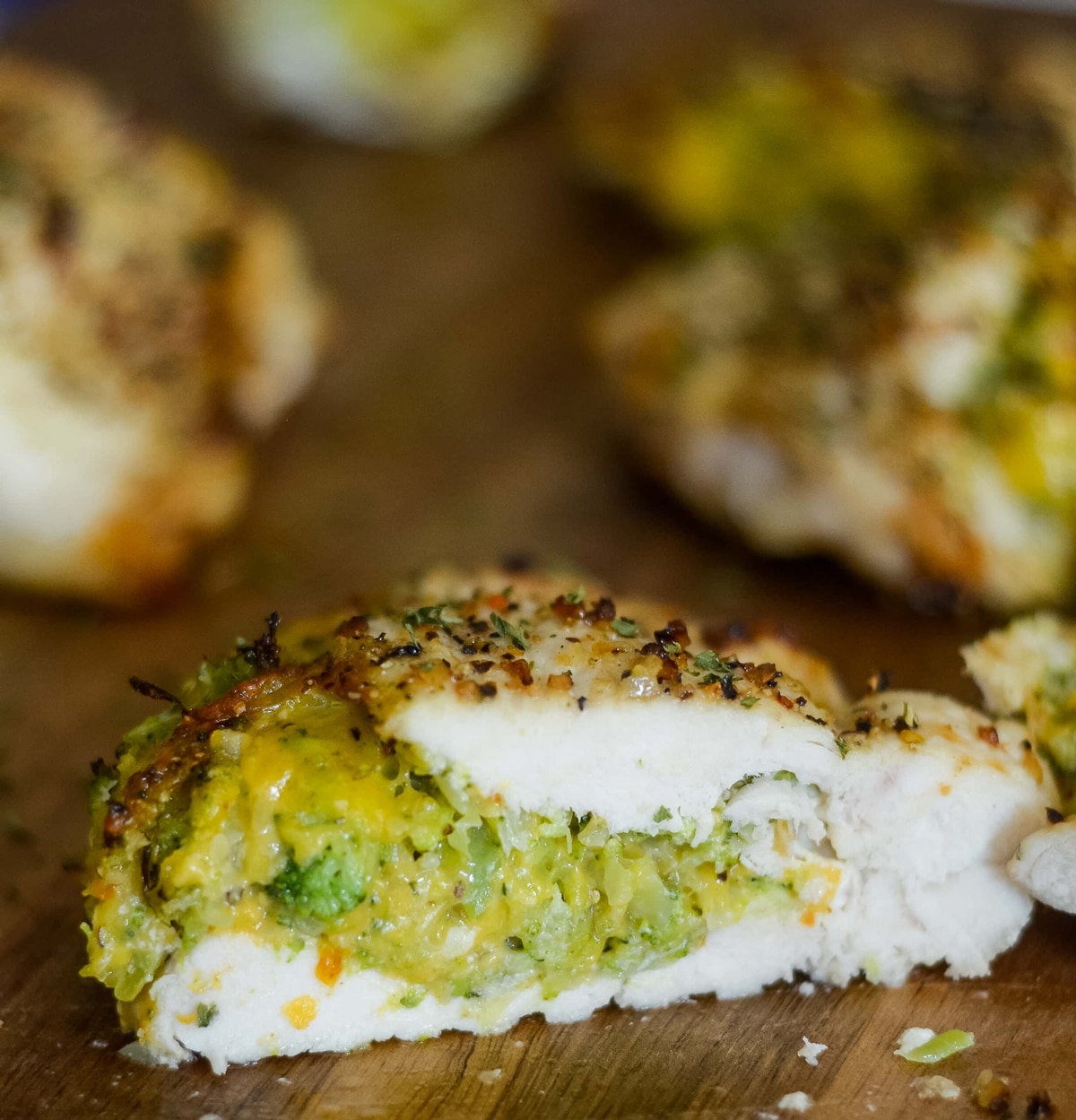 Air fryer stuffed chicken breast with broccoli & cheese