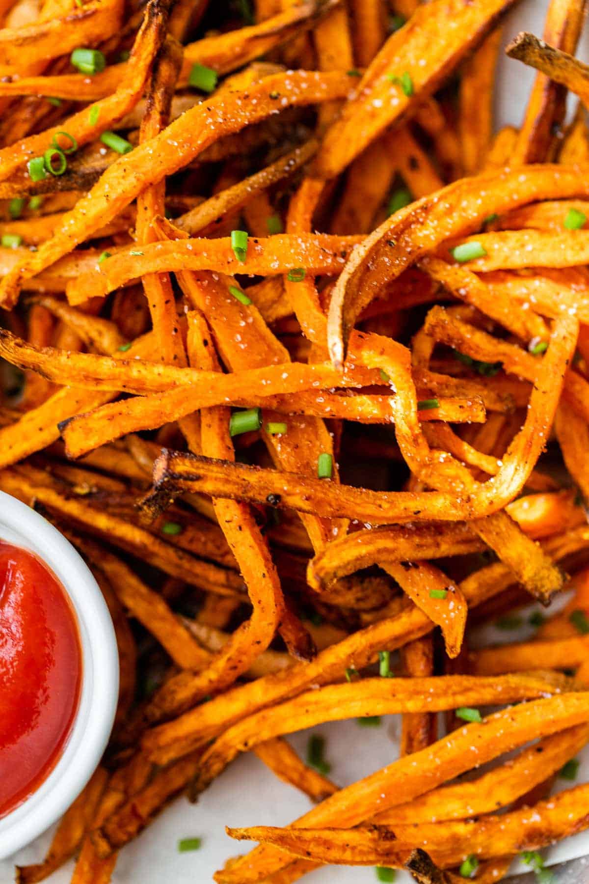 Air fryer sweet potato fries with chives