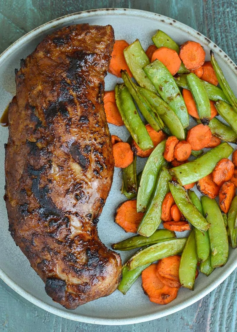 Asian pork tenderloin with air fryer vegetables