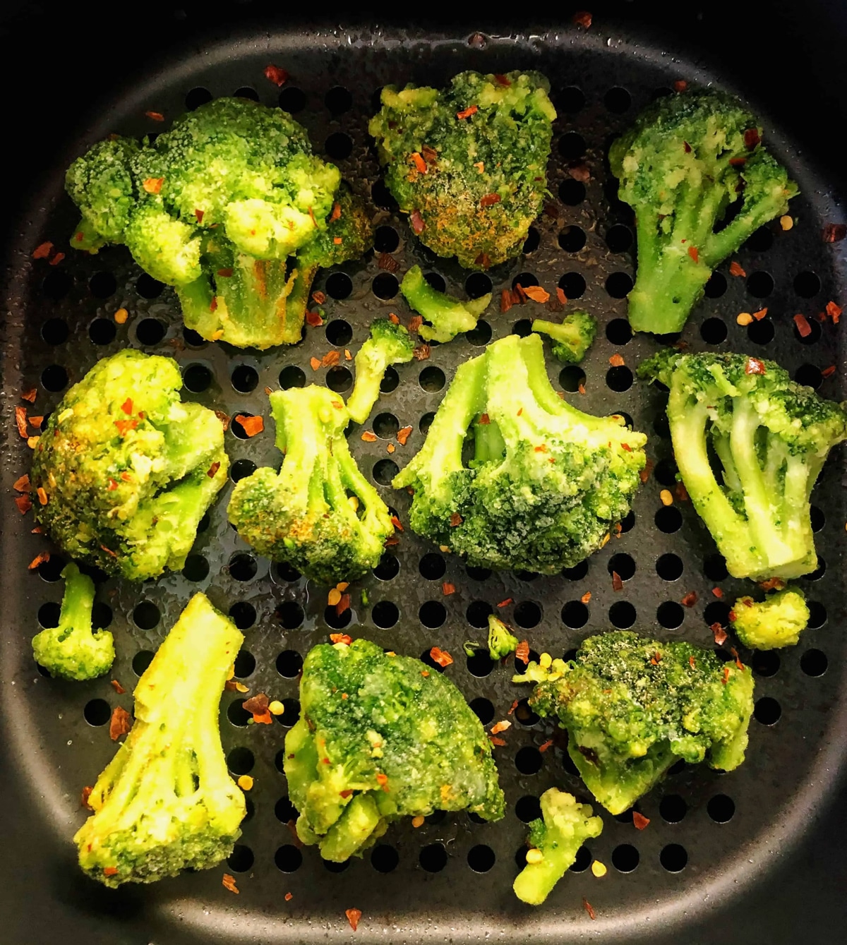 Cayenne and red pepper flakes air fryer frozen broccoli