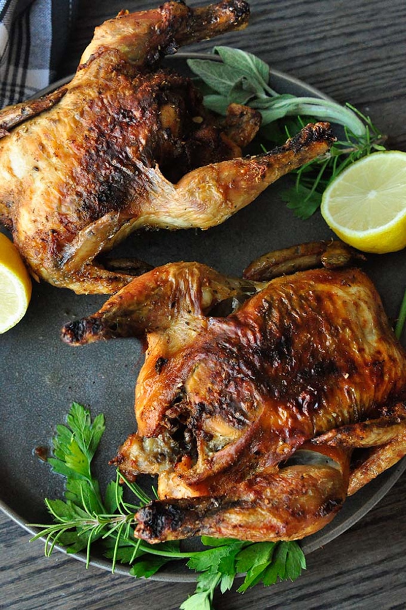 Cornish hen in air fryer with dried herbs