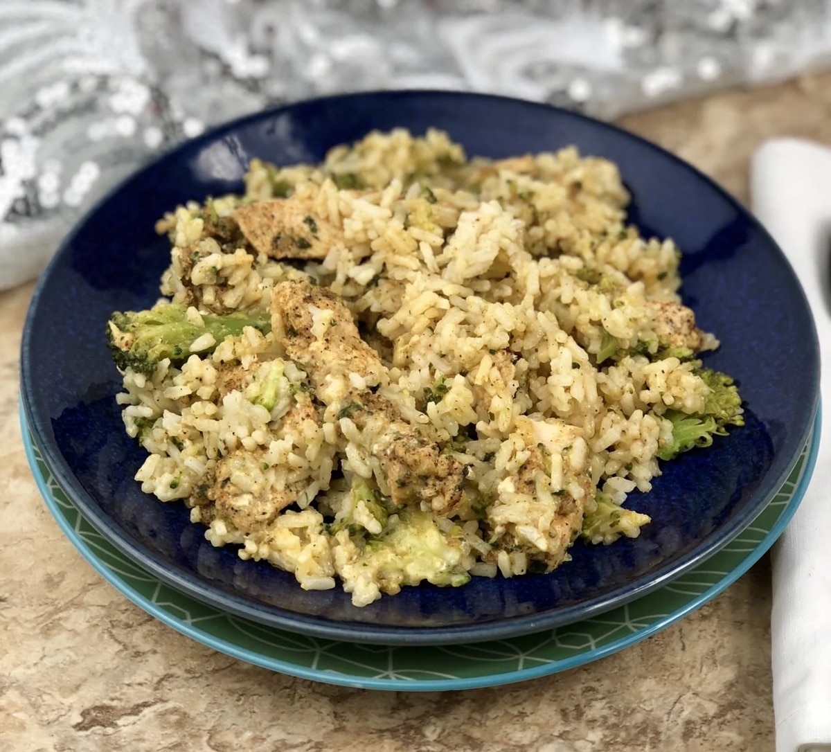 Creamy air fryer chicken broccoli rice
