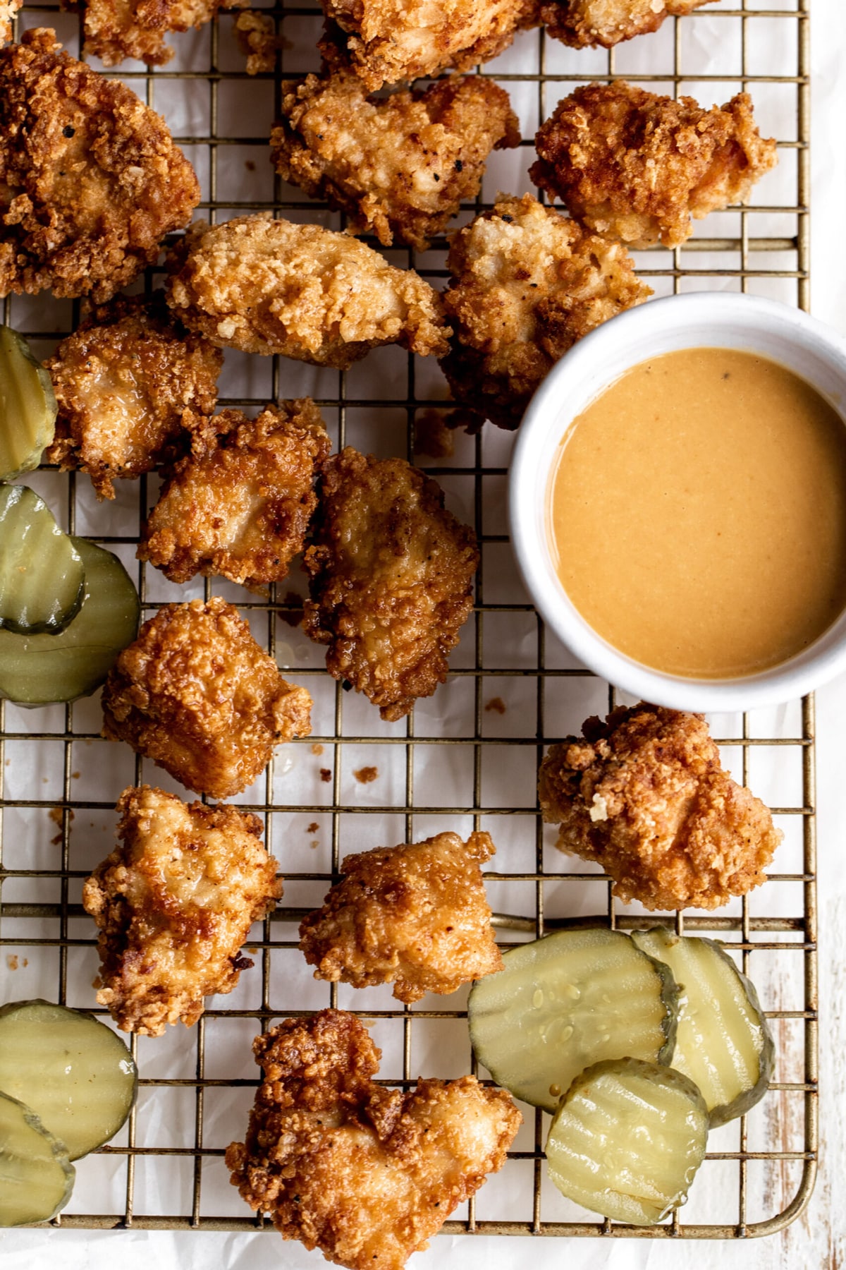 Crispy chicken nuggets with tangy dipping sauce