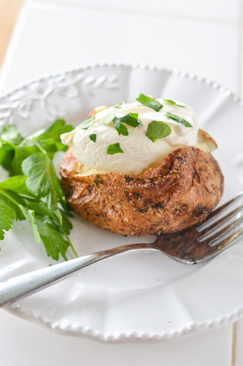 Garlic and parsley air fried baked potatoes