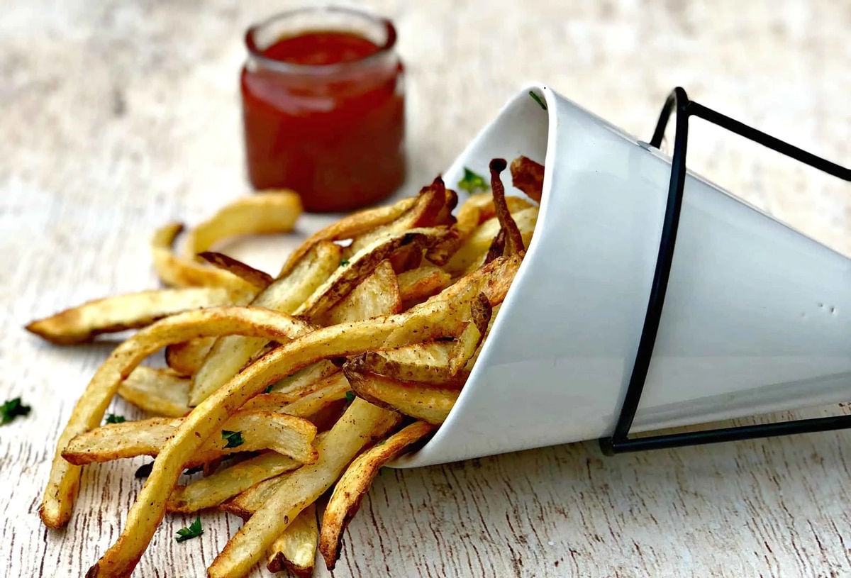 Homemade air fryer french fries with olive oil