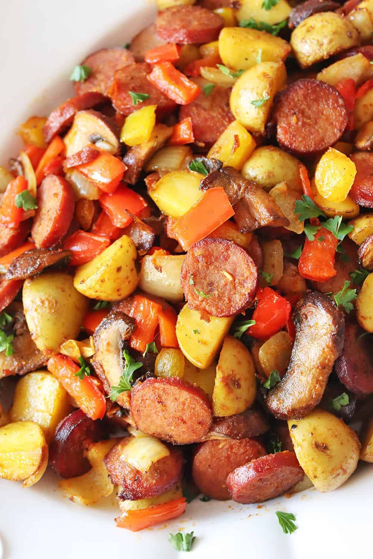 One-pot air fryer sausage, peppers, onions, and potatoes
