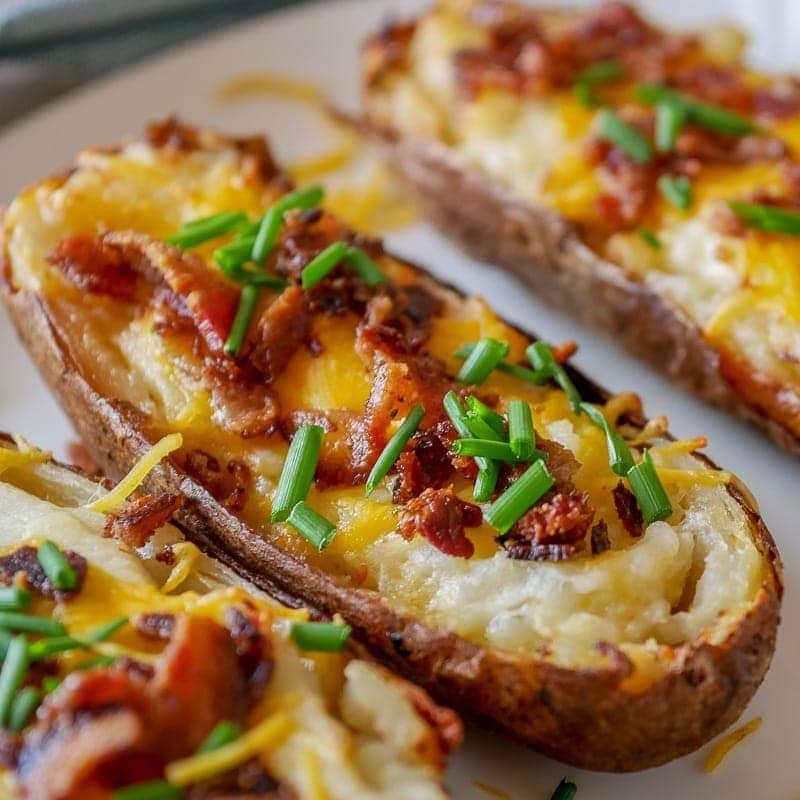Sour cream, cheddar, and bacon air fried baked potatoes