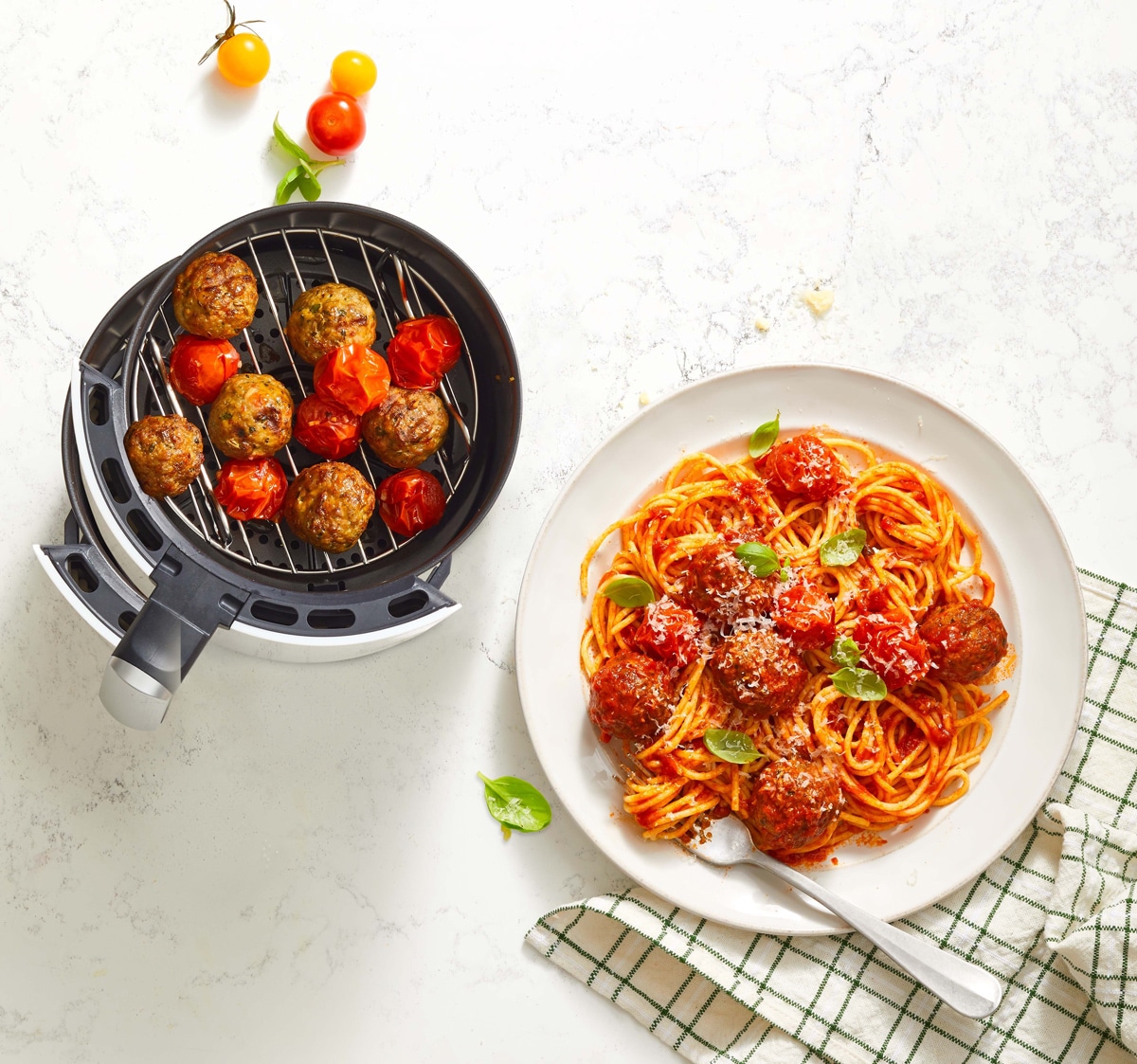 Spaghetti and air fryer meatballs