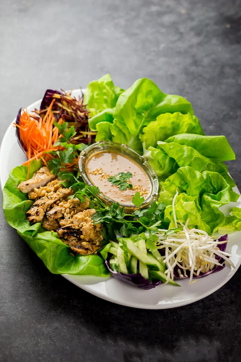 Thai chicken lettuce wraps with peanut sauce