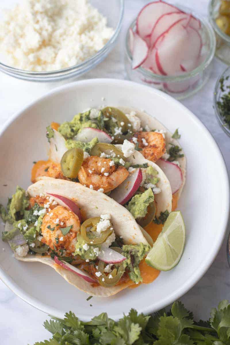 Easy air fryer shrimp tacos with cheese